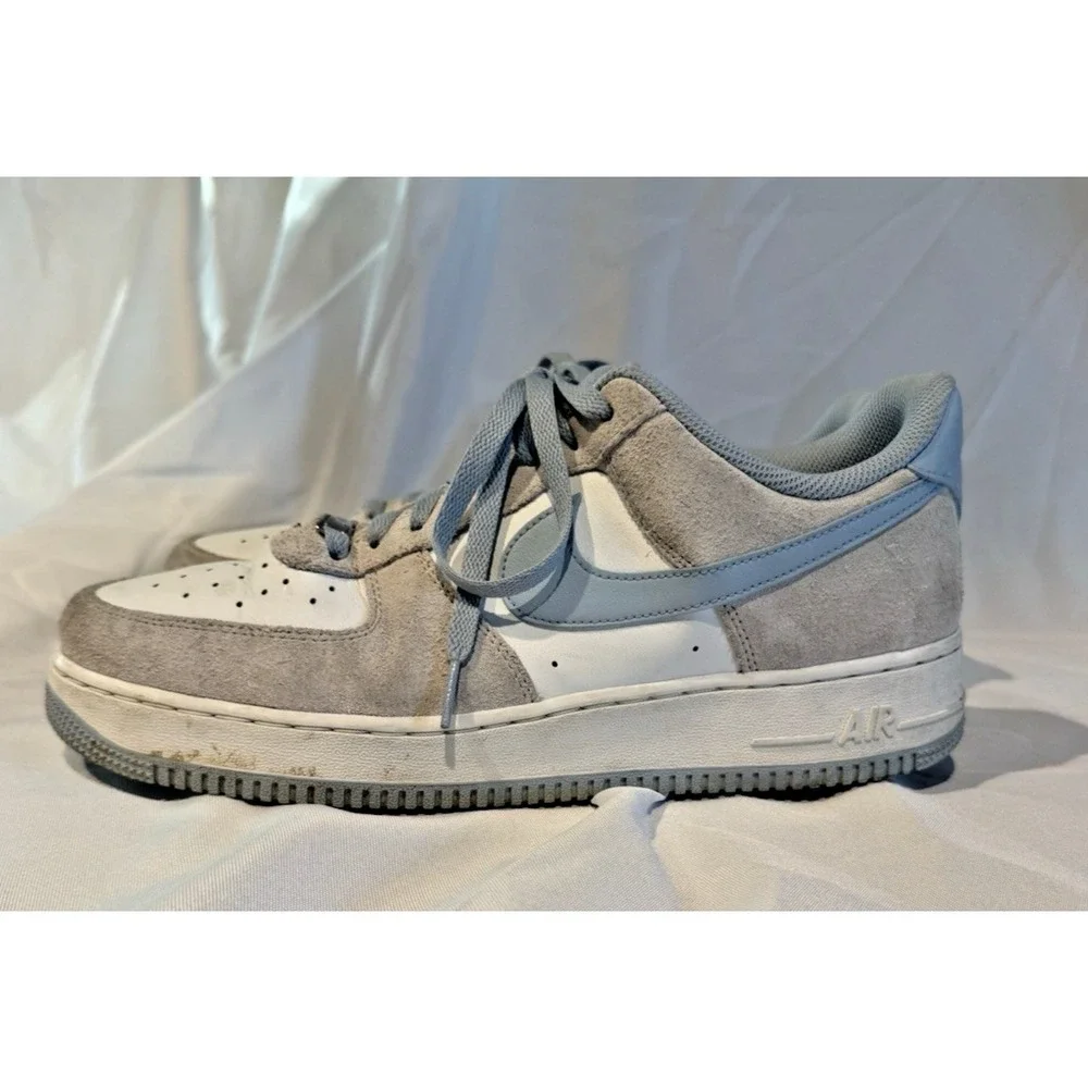 Nike Air Force 1‎ Low Gray Suede White Sneakers Men's Casual Shoes 11.5 Blue
